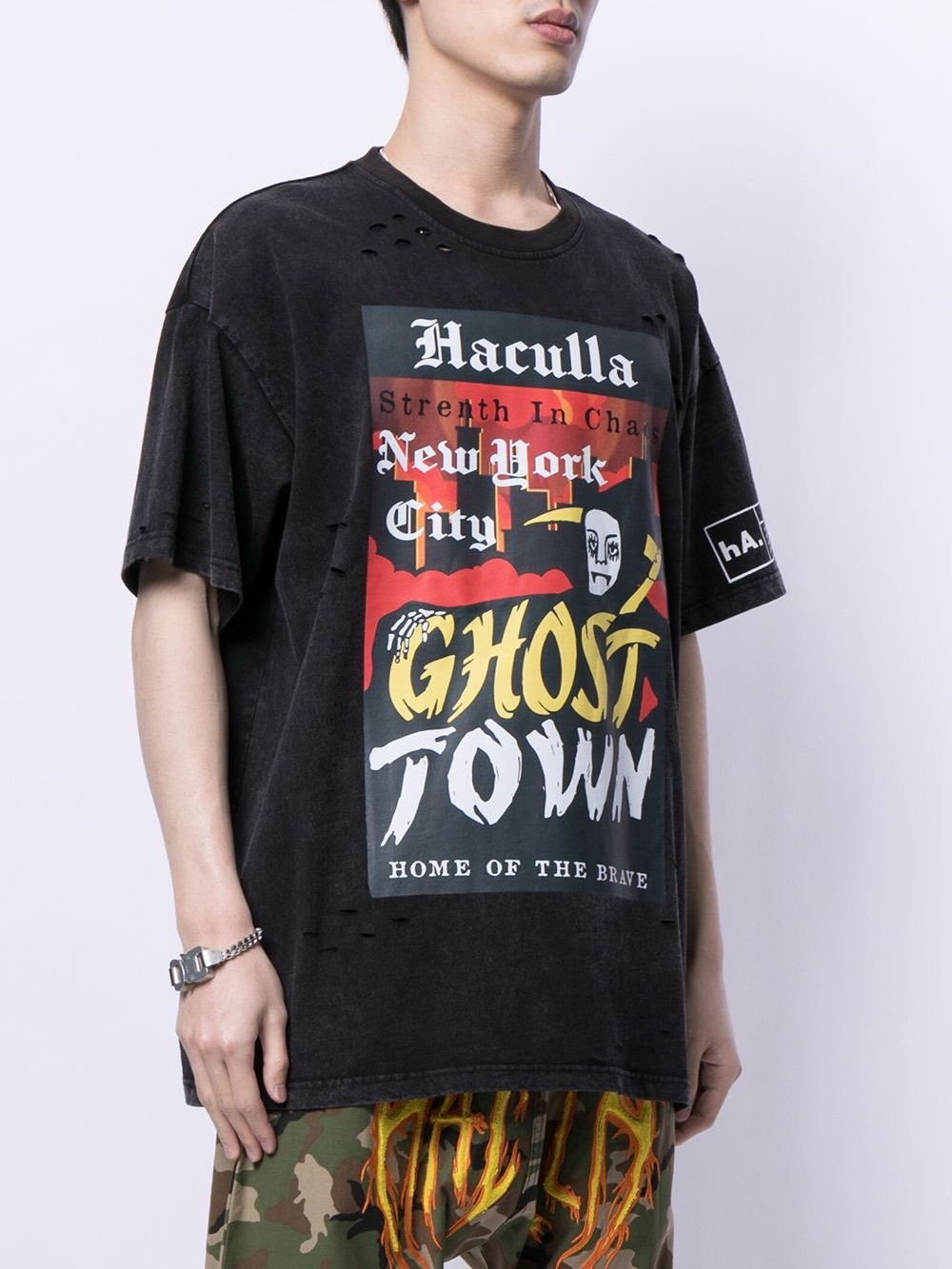 Haculla Ghost Town Distressed Tee Black Vintage Washed Size Medium